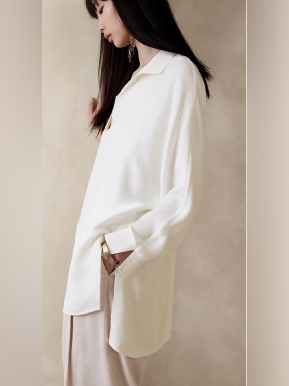 Banana Republic Cream White V-Neck Ivette Satin Tunic